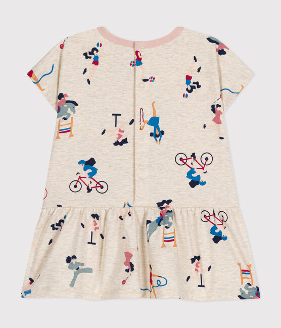 Babies' short-sleeved dress in fine jersey MONTELIMAR beige/MULTICO white