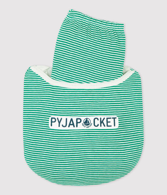 Unisex Pinstriped Green Organic Cotton Pyjamas PIVERT green/MARSHMALLOW white