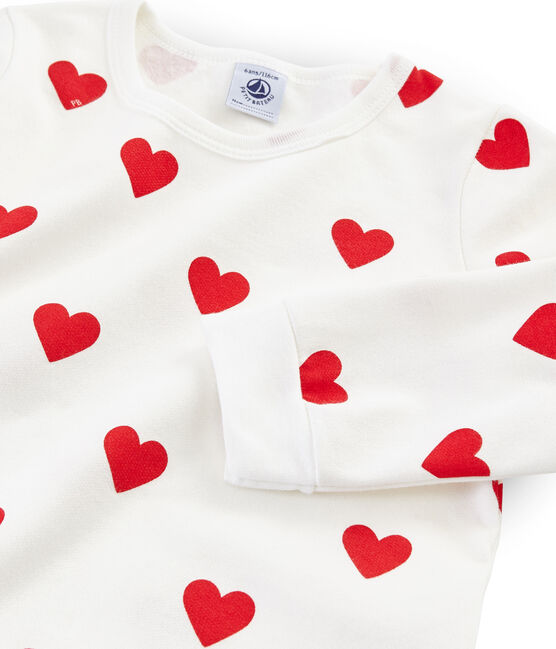 Girls-Boys' Fleece Pyjamas MARSHMALLOW white/TERKUIT red