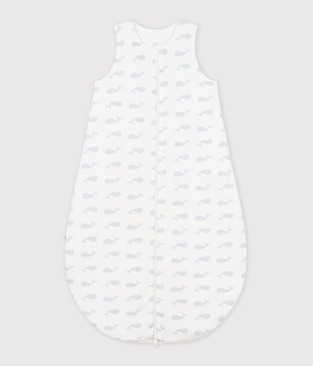 Babies' 3 TOG-rated whale print cotton sleeping bag white/blue