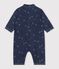 Babies' long jumpsuit in denim with a boat print blue/ecru
