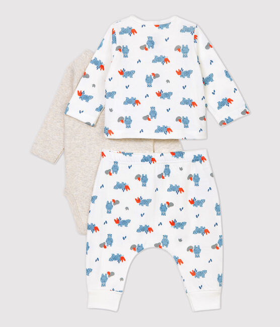 Babies' Bear Patterned Organic Cotton Clothing - 3-Pack MARSHMALLOW white/MULTICO white