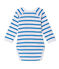 Newborn baby boy long-sleeved striped bodysuit ECUME white/DELPHINIUM blue