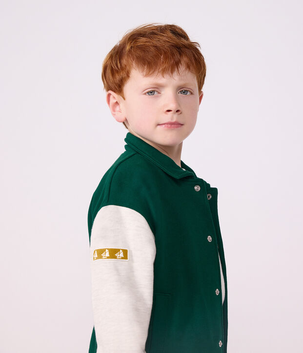Children's varsity-style jacket in colourblock cotton green/beige