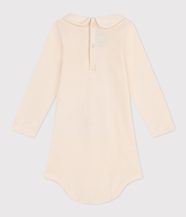Babies' Long-Sleeved Cotton Bodysuit With Peter Pan Collar Ecru