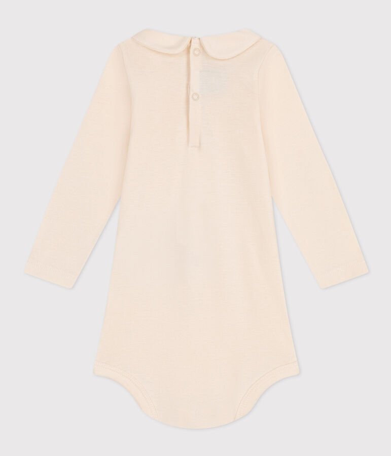 Babies' Long-Sleeved Cotton Bodysuit With Peter Pan Collar Ecru