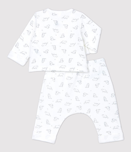 Babies' Marmot Patterned Organic Cotton Clothing - 2-Pack MARSHMALLOW white/GRIS grey