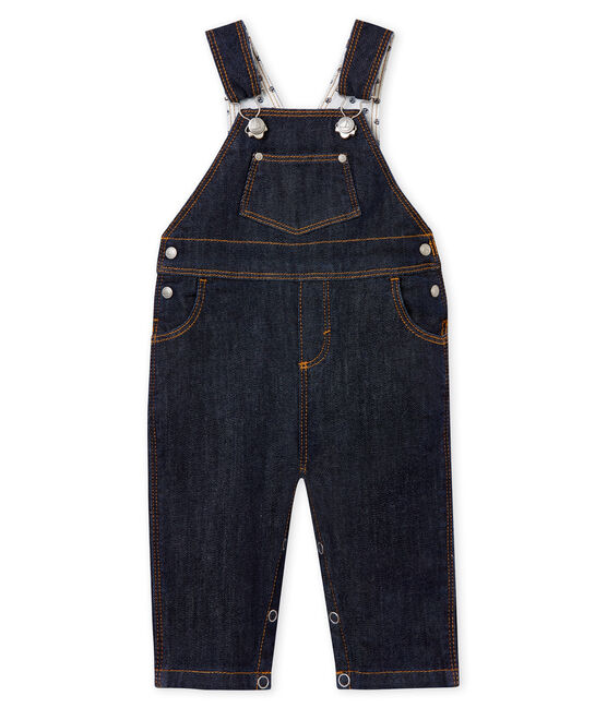 Unisex baby's long denim dungarees. Jean blue