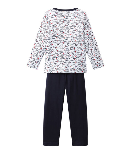 Boy's pyjamas with Tunisian collar SMOKING blue/ECUME white/MULTICO