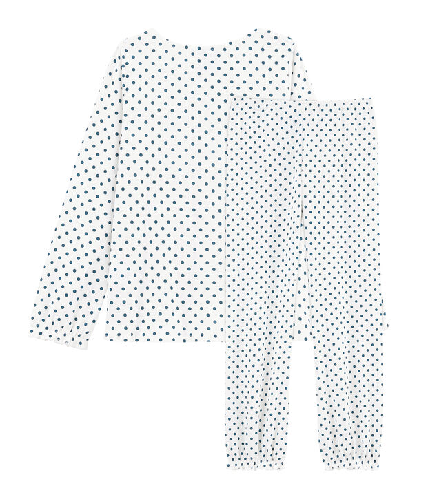 Girls' Ribbed Pyjamas white/green