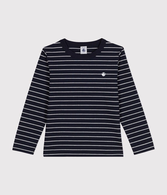 Boys' long-sleeved cotton T-shirt SMOKING blue/MARSHMALLOW white