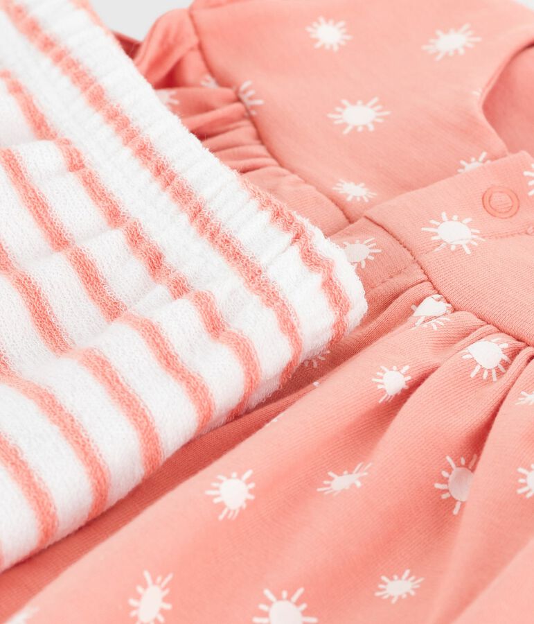 Newborn babies' two-piece sun print cotton set orange/white