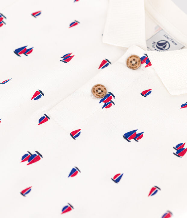 Babies' short-sleeved fine jersey polo shirt white/multicolor