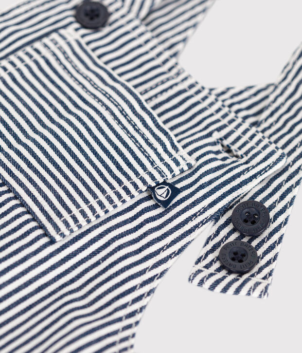 Baby's long canvas dungarees blue/white