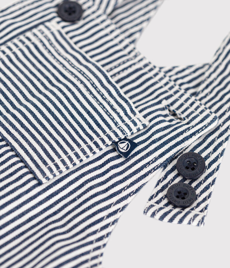 Baby's long canvas dungarees blue/white