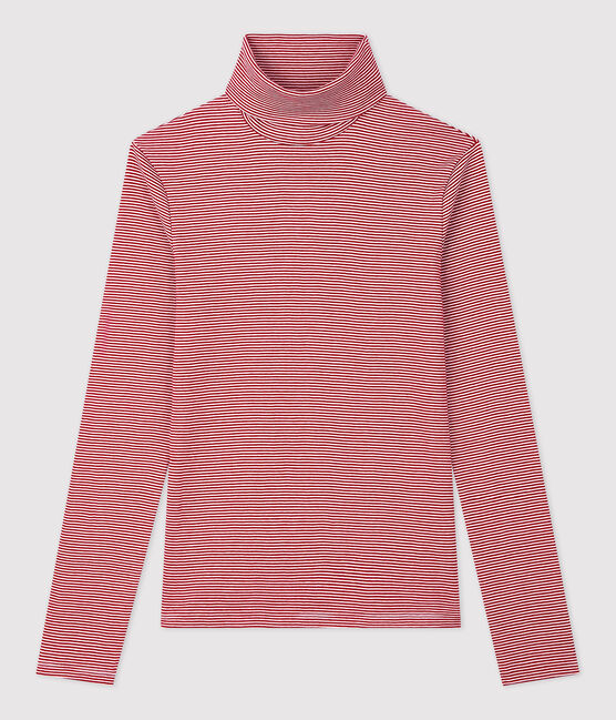 Women's Iconic Striped Cotton Polo Neck SANGRIA red/MARSHMALLOW