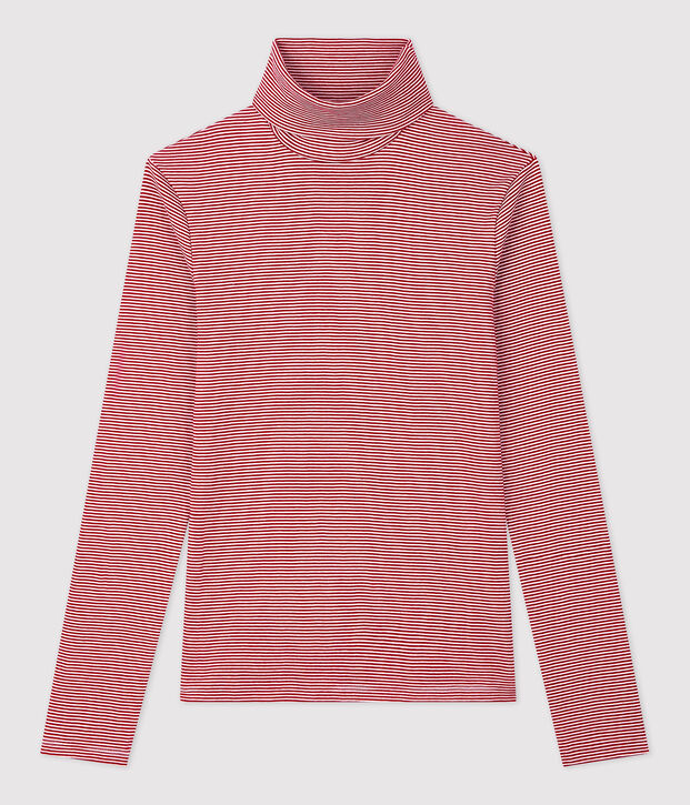 Women's Iconic Striped Cotton Polo Neck red/white
