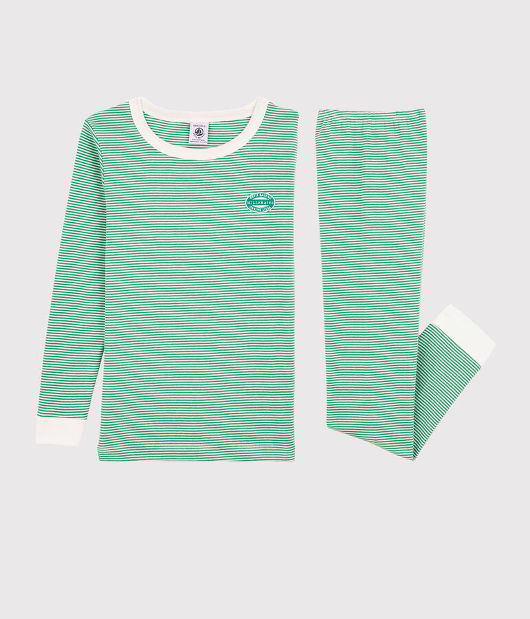 Boys' Green Striped Organic Cotton Snugfit Pyjamas green/white