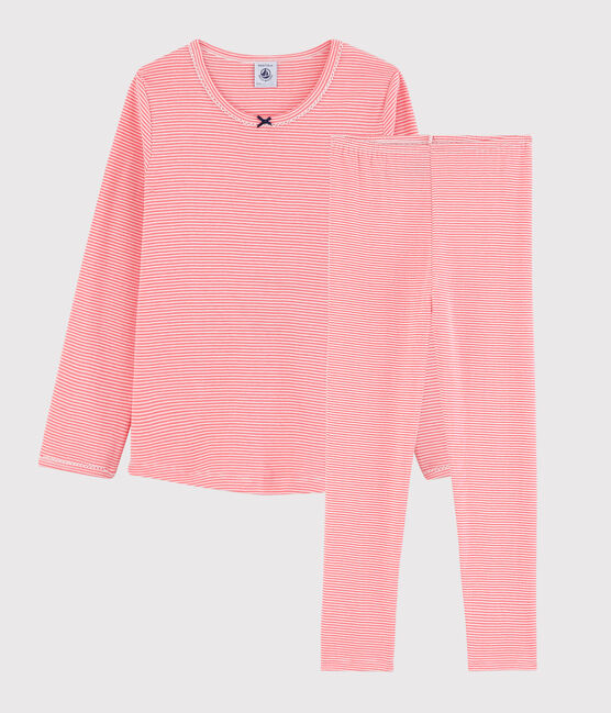 Girls' Pinstriped Cotton Pyjamas PEACHY pink/MARSHMALLOW white