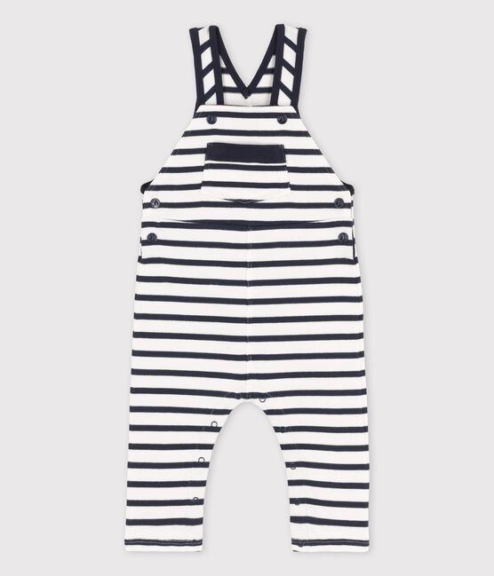 Babies' Organic Long Jersey Dungarees MARSHMALLOW white/SMOKING blue