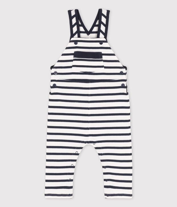 Babies' Organic Long Jersey Dungarees white/blue