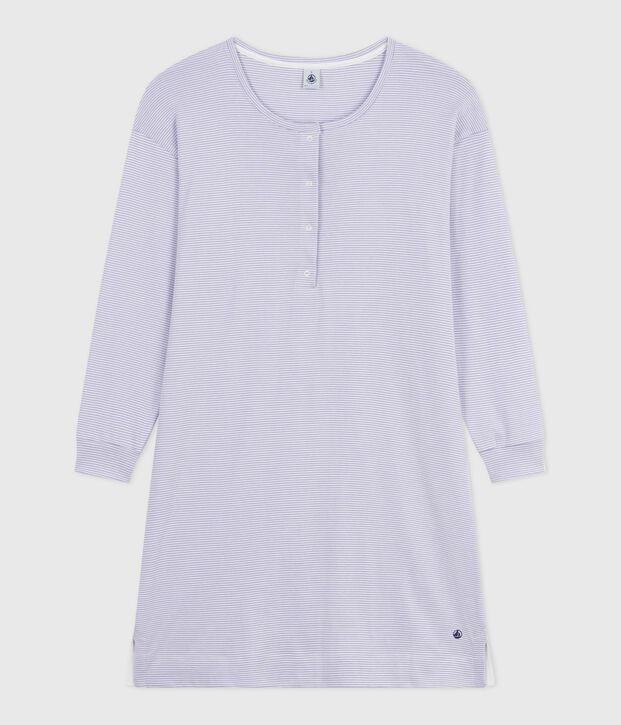 Women's nightdress in stripy cotton purple/white