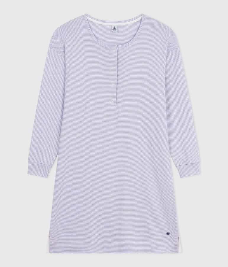 Women's nightdress in stripy cotton purple/white