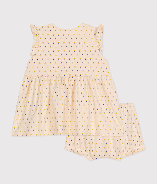 Babies' sleeveless dress and bloomers in lightweight jersey Ecru/multicolor