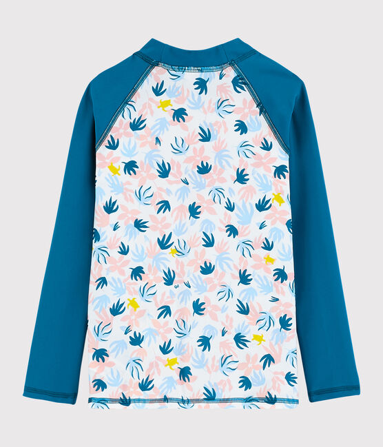 Girls' UV-Proof Recycled T-shirt MYKONOS blue/MULTICO ecru