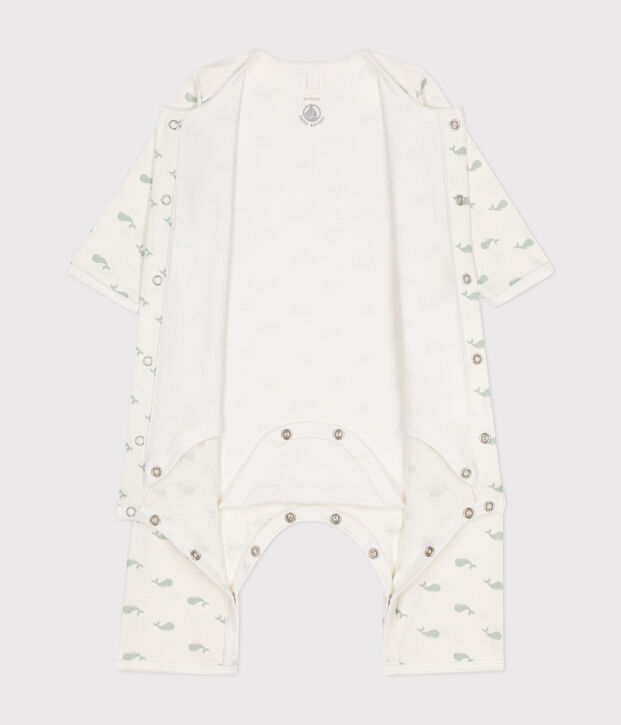 Babies' footless cotton bodyjama white/green