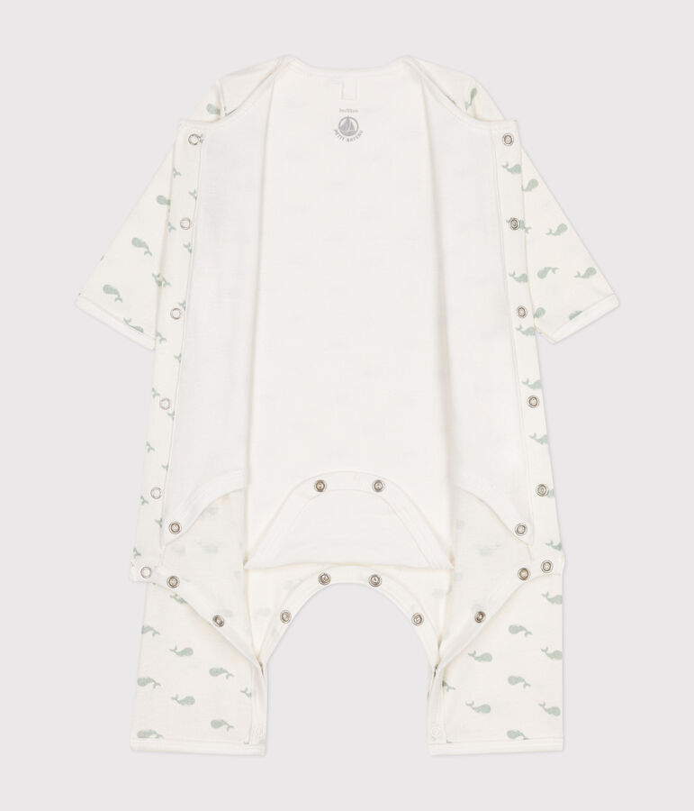 Babies' footless cotton bodyjama white/green
