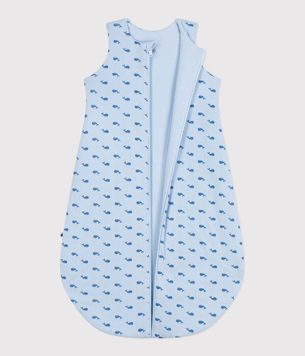 Babies' 2 TOG whale print cotton sleeping bag blue/blue