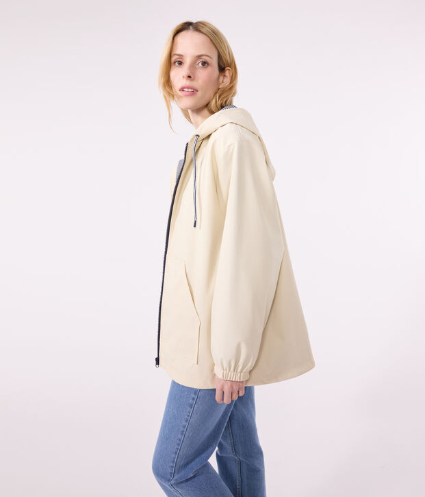Women's Hooded Raincoat Ecru