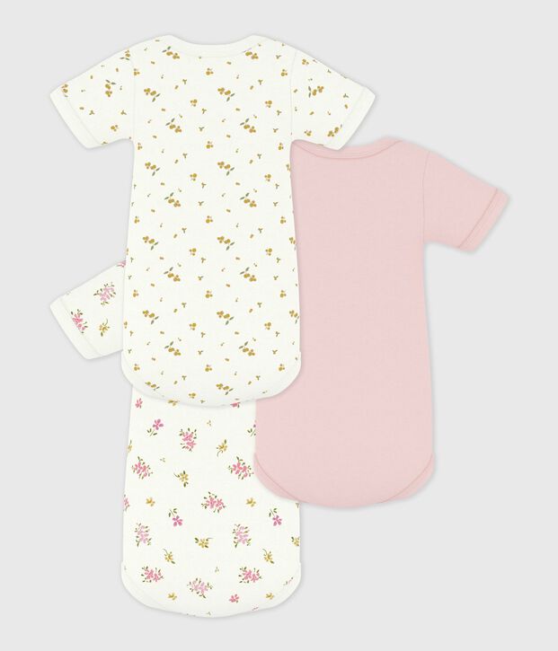 Pack of babies' short-sleeved floral print cotton bodies multicolor