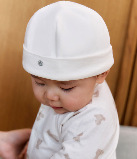 Newborn babies' terry velour bonnet MARSHMALLOW Petit Bateau