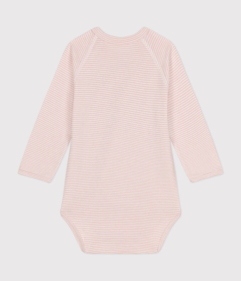 Babies' Long-Sleeved Cotton Wrapover Bodysuit. pink/white