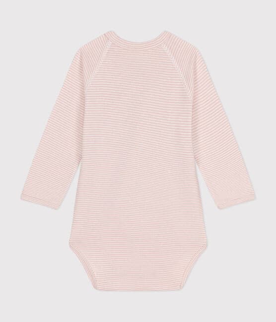 Babies' Long-Sleeved Cotton Wrapover Bodysuit. SALINE /MARSHMALLOW