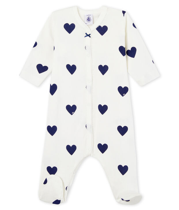 Baby girls-boys' ribbed sleepsuit white/blue