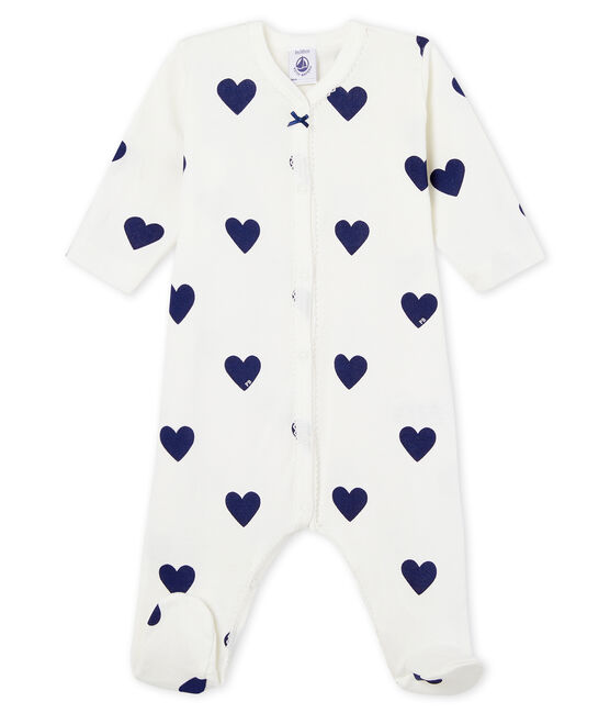 Baby girls-boys' ribbed sleepsuit MARSHMALLOW white/MEDIEVAL blue