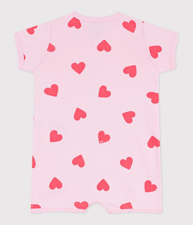 Babies' short heart print cotton jumpsuit pink/orange
