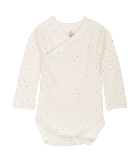 Newborn Babies' Long-Sleeved Bodysuit MARSHMALLOW white/ACIER blue