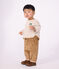 Babies' long-sleeved stripy cotton T-shirt. beige/ecru