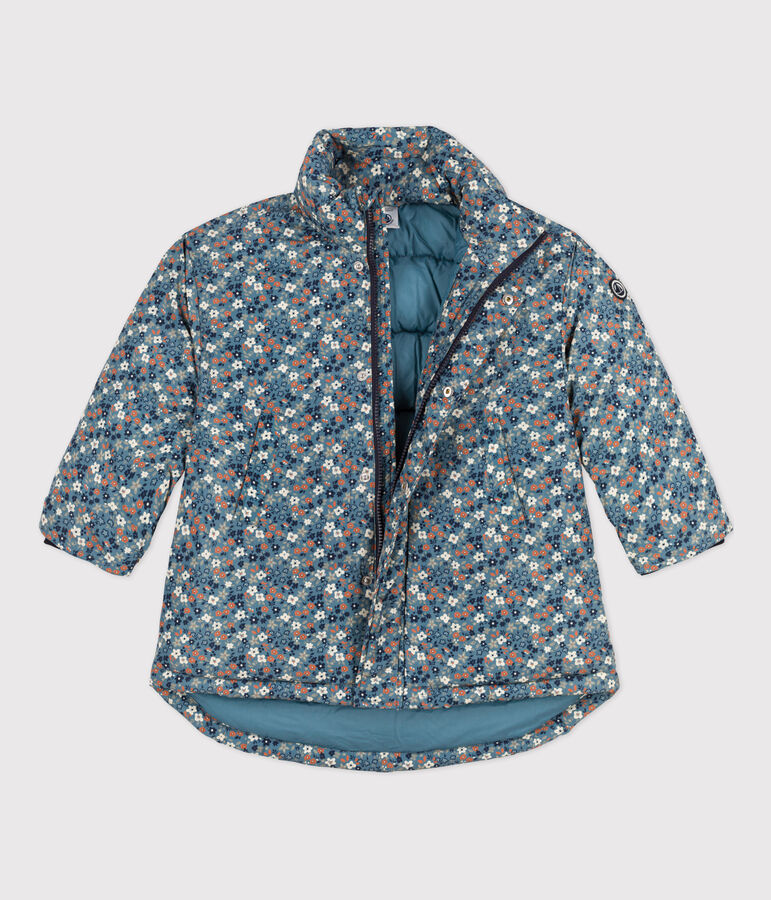 Girls' Patterned Mid Length Puffer Jacket blue/multicolor