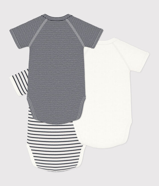 PACK OF 3 SHORT-SLEEVED WRAPOVER BABY BODYSUITS IN STRIPY COTTON variante 1