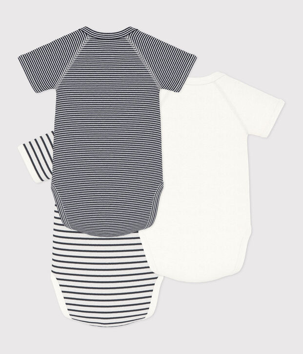 PACK OF 3 SHORT-SLEEVED WRAPOVER BABY BODYSUITS IN STRIPY COTTON multicolor