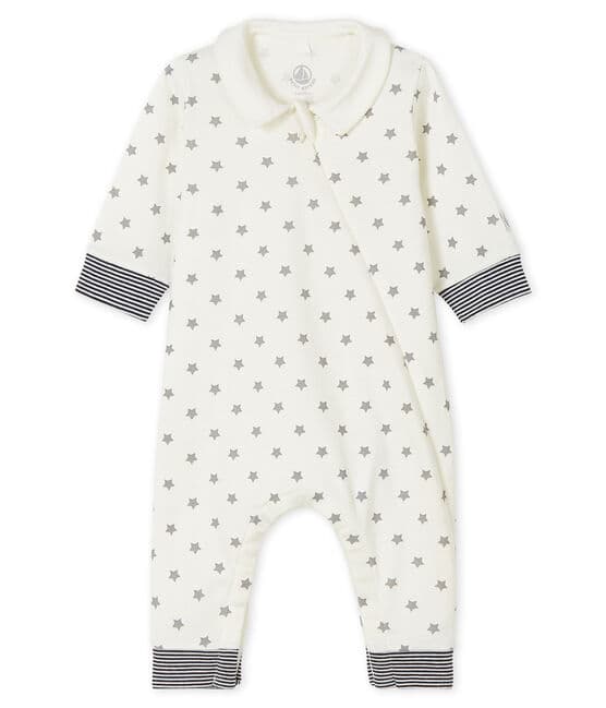 Babies' starry sleepsuit in cotton MARSHMALLOW white/GRIS grey