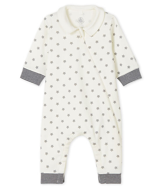 Babies' starry sleepsuit in cotton MARSHMALLOW white/GRIS grey