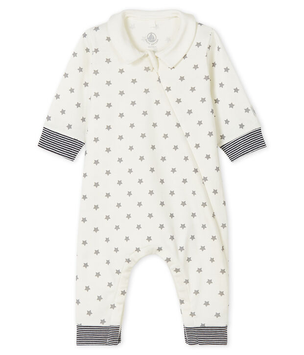 Babies' starry sleepsuit in cotton white/grey