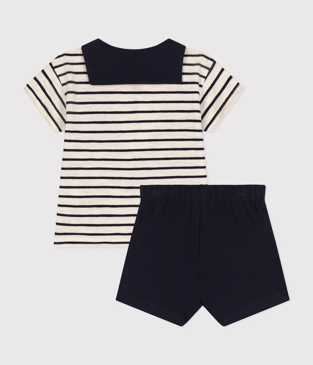 Babies' Jersey T-shirt and Shorts Set Ecru/blue