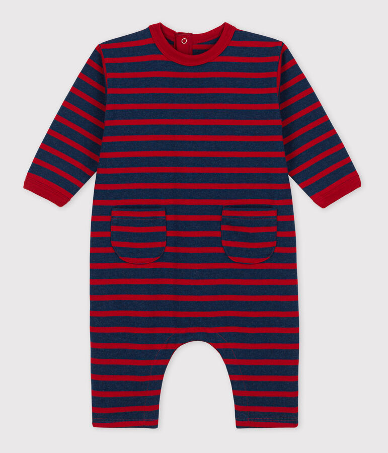 Babies' Thick Jersey Stripy Breton Jumpsuit blue/red